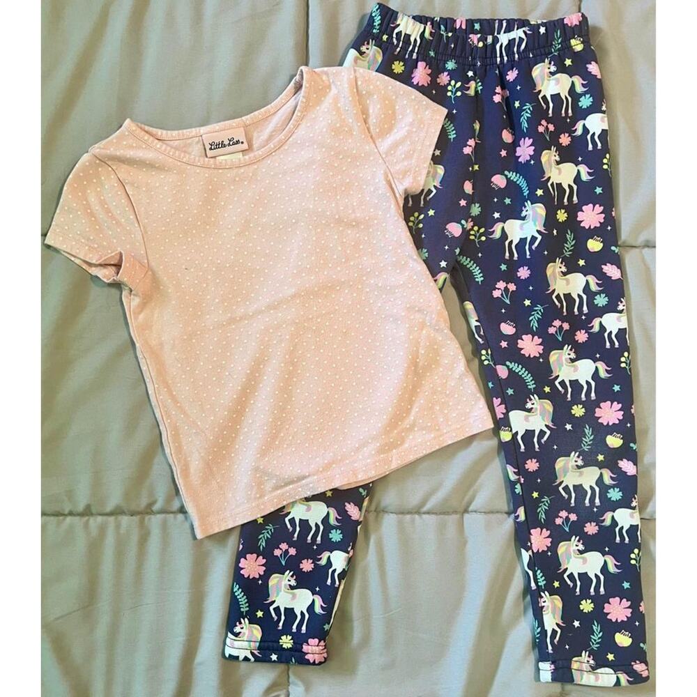 Girls Size 6 Outfit - short sleeve top with fleece lined leggings